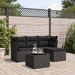 vidaXL Salon de jardin 5 pcs avec coussins noir résine tressée