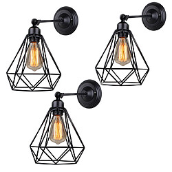 Stoex 3x Moderne Industriel Applique Mural Cage forme Diamant Angle réglable en Fer Métal Luminaire E27 Noir (Sans a