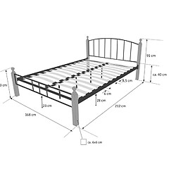 Avis Homestyle4U Design metal lit double 160 x 200 cadre de lit lattes bois neuf noir brun