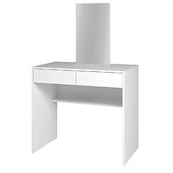 Pegane Coiffeuse, table de maquillage avec 2 tiroirs + miroir coloris blanc - longueur 90 x profondeur 45 x hauteur 140 cm