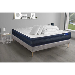 ACTISOM Pack prêt à dormir matelas ACTIMEMO TECH 140x200 Mémoire de forme 5zones de confort + sommier KIT gris + 2oreillers +couette