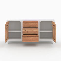 Rendez Vous Deco Buffet Tierra en béton blanc cassé et bois d'acacia pas cher