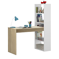 Pegane Bureau avec étagère intégrée coloris blanc artic / chêne canadien - Hauteur 144 x Longueur 120 x Profondeur 53 cm