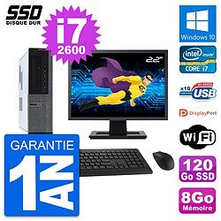 PC Dell OptiPlex 990 DT Ecran 22" i7-2600 RAM 8Go SSD 120Go Windows 10 Wifi - Occasion