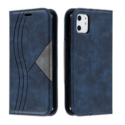 Wewoo Coque Pour iPhone 11 Splicing Color Magnetic Hem Étui à rabat en cuir avec support et fentes cartes bleu