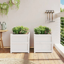 Avis Maison Chic Lot de 2 Jardinières,Bac à fleurs - pot de fleur blanc bois de pin massif -GKD56622