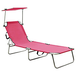 vidaXL Chaise longue pliable avec auvent acier rose magento 