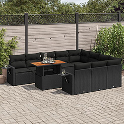 vidaXL Salon de jardin 11 pcs avec coussins noir résine tressée