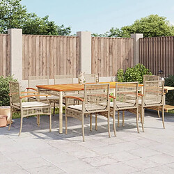 Maison Chic Ensemble à manger d'extérieur 9 pcs avec coussins,Salon de jardin,Mobilier de jardin beige Poly rotin -GKD531538