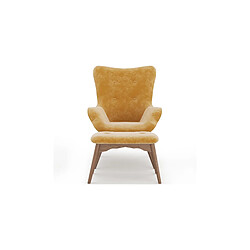 Avis ICONIK INTERIOR Fauteuil avec repose-pieds - Revêtu de velours - Style scandinave - Huda Jaune