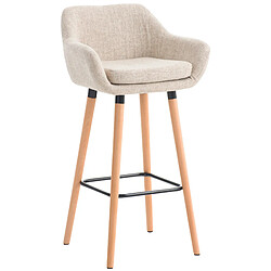 Decoshop26 Tabouret de bar lounge x1 design scandinave assise en tissu crème pieds en bois repose-pieds en métal 10_0004922