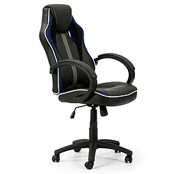 Vs Venta-Stock Fauteuil de Bureau réglabe et inclinable Formula tapissé en Similicuir et Tissu Maille, Couleur Noir et Bleu, accoudoirs rembourrés. 