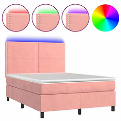 Sommier à lattes,Cadre à lattes de lit pour Adulte matelas et LED Rose 140x190 cm Velours -MN78593