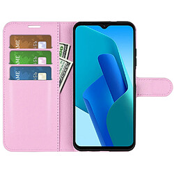 Etui en PU texture litchi, anti-empreinte digitale avec support, rose pour votre Oppo A16e