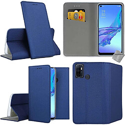 Htdmobiles Housse etui portefeuille avec coque intérieure en silicone pour Oppo A53 / A53s + film ecran - BLEU MAGNET