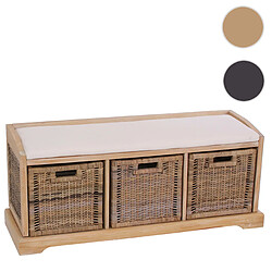 Mendler Banc / banquette Bienne, boîte de rangement, 3 paniers, treillis en rotin kubu, 112x46x37cm ~ clair