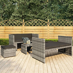 vidaXL Salon de jardin 5 pcs avec coussins résine tressée gris