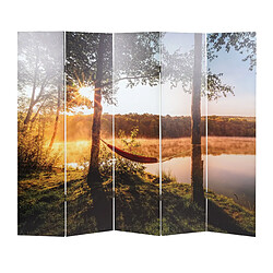 Decoshop26 Paravent cloison de séparation 5 panneaux isolation phonique 180 x 204 cm lac de forêt 04_0008062