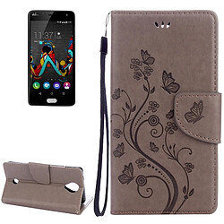 Wewoo Coque gris Wiko U Feel Fleurs Gaufrage Horizontal Housse en cuir Flip avec support & Slots de cartes Portefeuille & Longe