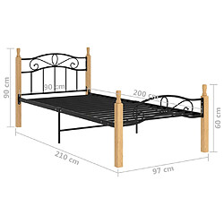 vidaXL Cadre de lit sans matelas noir métal bois chêne massif 90x200cm pas cher