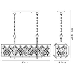 Avis Luminaire Center Suspension Indie 6 Ampoules E14 Rectangle Mocha/Teak Plated cristal