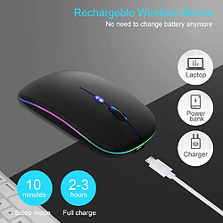 Souris sans fil LED, souris silencieuse rechargeable 2.4G, souris USB portable Bluetooth 5.1, 3DPI réglable noir