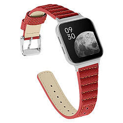 Bracelet en cuir véritable texture ondulée avec boucle, rouge pour votre Oppo Watch 41mm