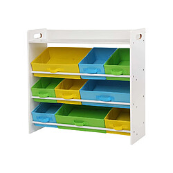 Helloshop26 Étagère pour jouets enfants 9 paniers amovibles multicolores en tissu non-tissé organiseur pour salle de jeux cadre en bois blanc 12_0002282