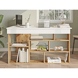 Vente-Unique Bureau d'angle avec rangements - Coloris : Blanc et naturel - LILEUL