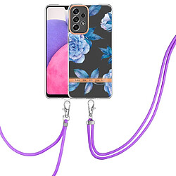 Coque en TPU anti-rayures, électrolytique IML avec lanière HC003 pivoine bleue pour votre Samsung Galaxy A33 5G