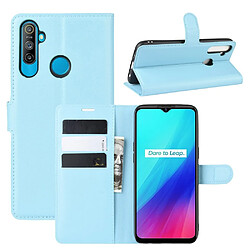 Etui en PU avec support bleu clair pour votre Realme 5/C3 (3 cameras)