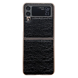 Coque en TPU + cuir véritable nano électroplaqué, anti-chute pour votre Samsung Galaxy Z Flip4 5G - noir