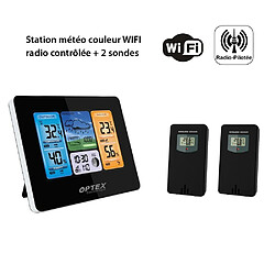 Optex Station météo couleur WIFI radio contrôlée - Intérieure Extérieure, -40 à +70°C Horloge App Portée 60m 2 Sondes extérieures Incluses