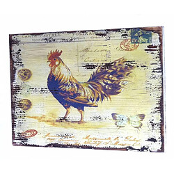 L'Héritier Du Temps Tableau Cadre Mural en Bois Massif avec Impression Motif Coq Poule Coloré 2,50x28x38cm