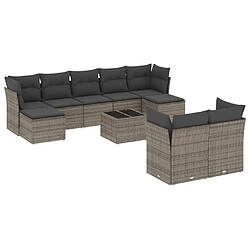 Maison Chic Salon de jardin avec coussins 10 pcs | Ensemble de Table et chaises | Mobilier d'Extérieur gris résine tressée -GKD75531