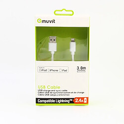 Muvit Câble Lightning vers USB 2.4A Spring Cable Charge et Synchronisation 3m Blanc