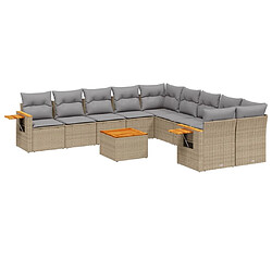 Maison Chic Salon de jardin 11 pcs avec coussins | Ensemble de Table et chaises | Mobilier d'Extérieur beige résine tressée -GKD57282