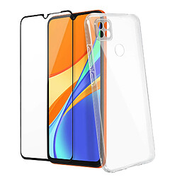 Avizar Coque Xiaomi Redmi 9C / 10A Souple et Film Verre Trempé Dureté 9H noir