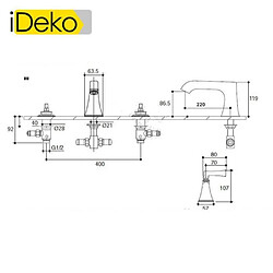 iDeko® Robinet de baignoire salle de bain douche mural avec pommeau de douche en laiton céramique