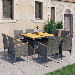 Salle à dîner de jardin 9 pcs,Table et chaise à manger Résine tressée et acacia Gris -MN62000