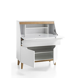 Avis Pegane Bureau de sécretaire en laqué blanc mat avec piètement en chêne - L97 x H113 x P40 cm