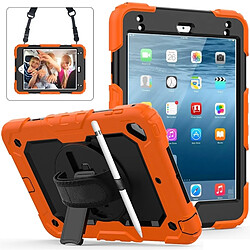 Wewoo Coque Renforcée Gel de silice coloré antichoc + Etui de protection pour iPad Mini 2019 / Mini 4 avec support et bandoulière et dragonne et fente stylo Orange