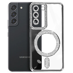 Avizar Coque Diamant pour Samsung Galaxy S22 MagSafe Contour Strass Argent