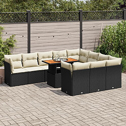 vidaXL Salon de jardin 11 pcs avec coussins noir résine tressée