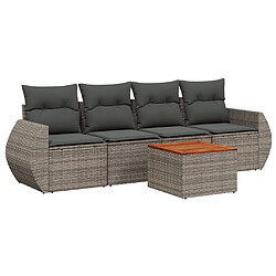 vidaXL Salon de jardin 5 pcs avec coussins gris résine tressée