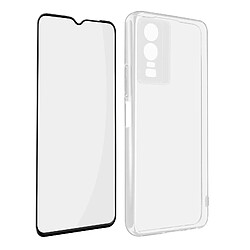 Avizar Coque Vivo Y76 5G Silicone Souple Film Verre Trempé 9H noir