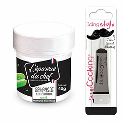 Scrapcooking Colorant alimentaire en poudre vert 40 g + Stylo glaçage noir