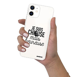 Coque iPhone 12 mini souple transparente Chieuse Mais Heureuse Motif Ecriture Tendance Evetane pas cher