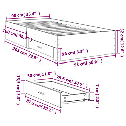 Vidaxl Cadre de lit avec tiroirs blanc 90x200 cm bois d'ingénierie pas cher