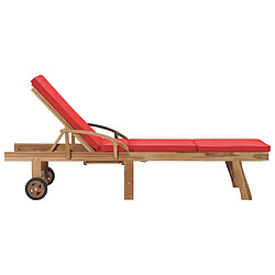 Acheter Helloshop26 Lot de 2 transats chaise longue bain de soleil lit de jardin terrasse meuble d'extérieur avec coussins bois de teck solide rouge 02_0012155